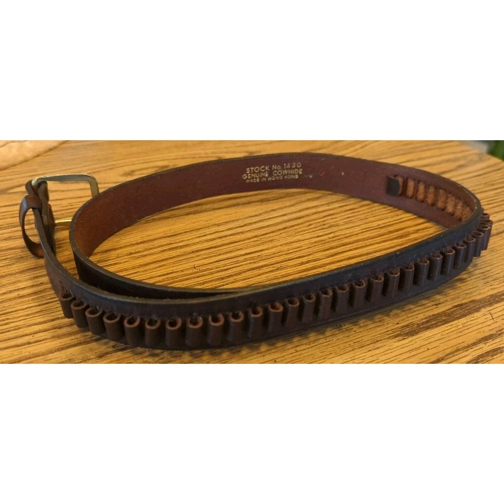 Vintage Leather Ammo Belt Hunting Scene Birds Rabbit Turkey Cowhide Size Medium